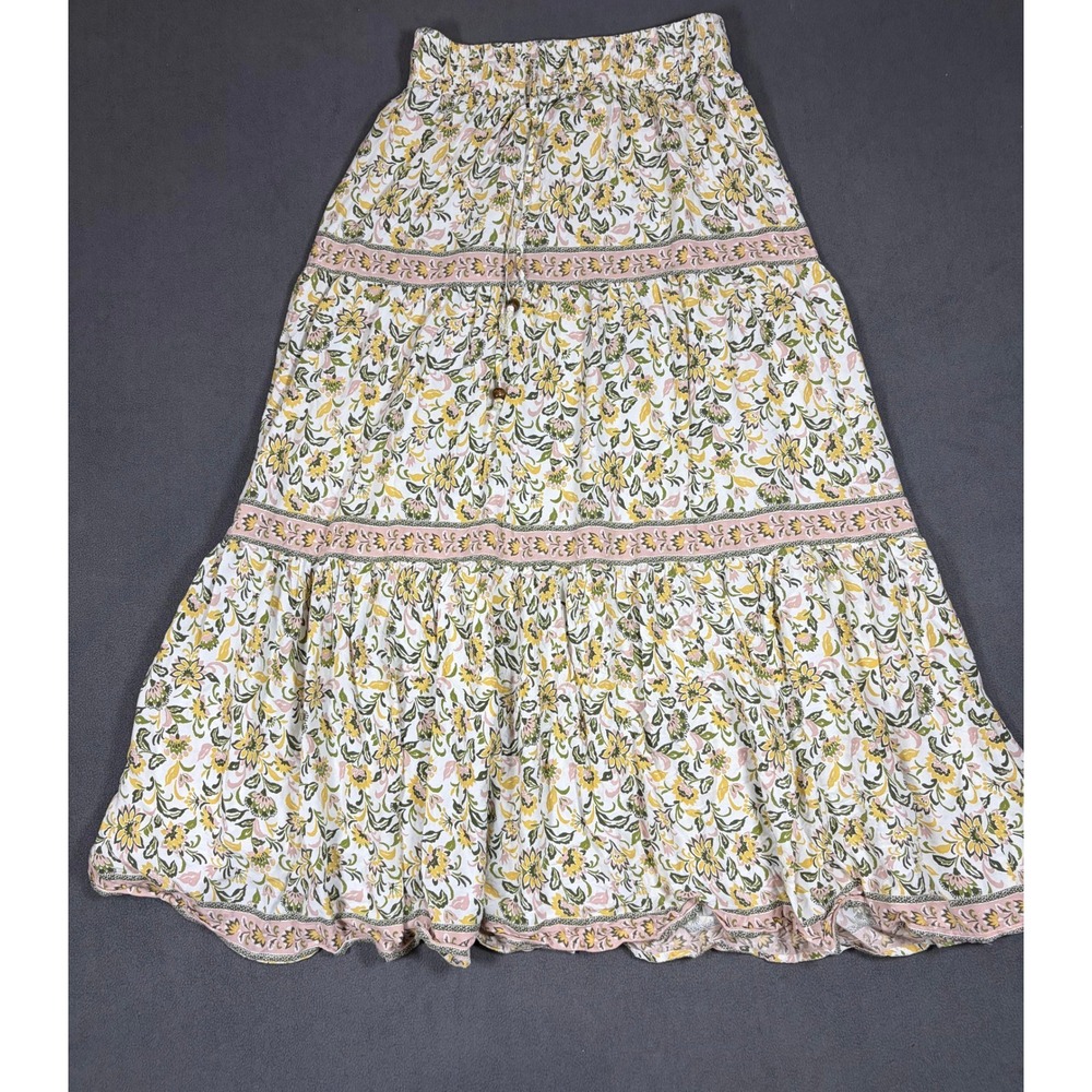 Japna Maxi Skirt Womens Medium Multicolor Floral Tiered Boho Viscose